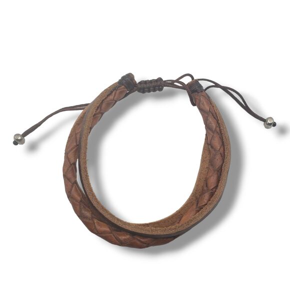 Multiple Strap Brown Leather  Bracelet Adjustable Stackable Unisex - Picture 3 of 10